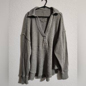 Aerie Lumber Jane Waffle Polo Sweatshirt Olive Green size XS